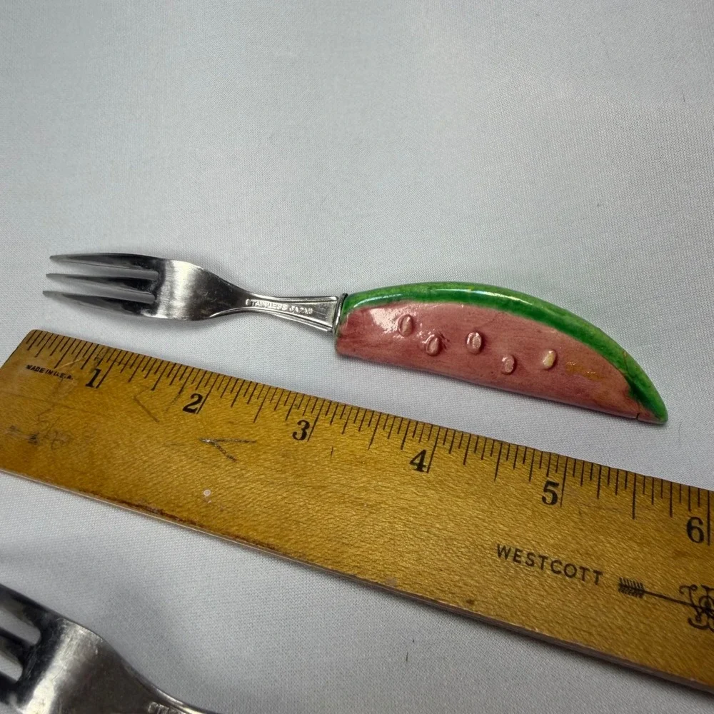 Vintage Japan Stainless Steel Ceramic Fruit & Vegetable Handle Flatware‎ Set 5pc